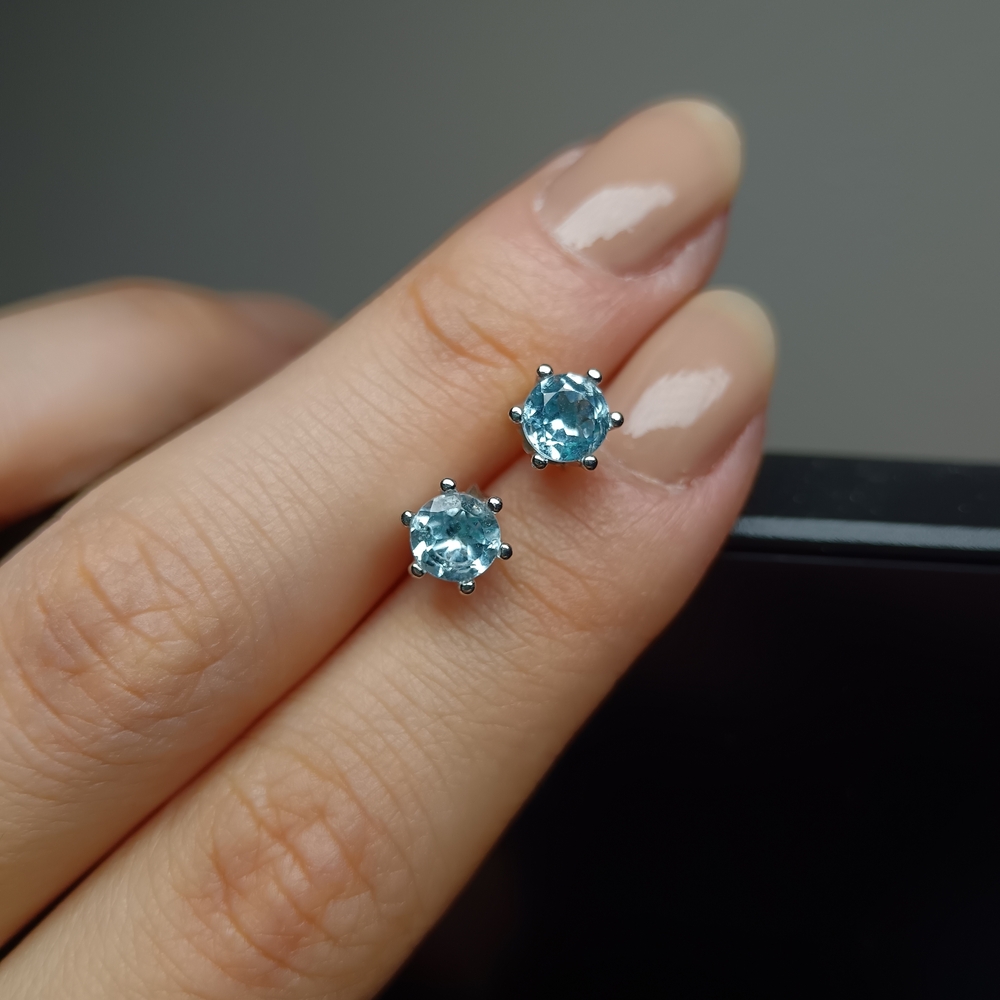 Blue Topaz Silver Stud Gemstone Earrings